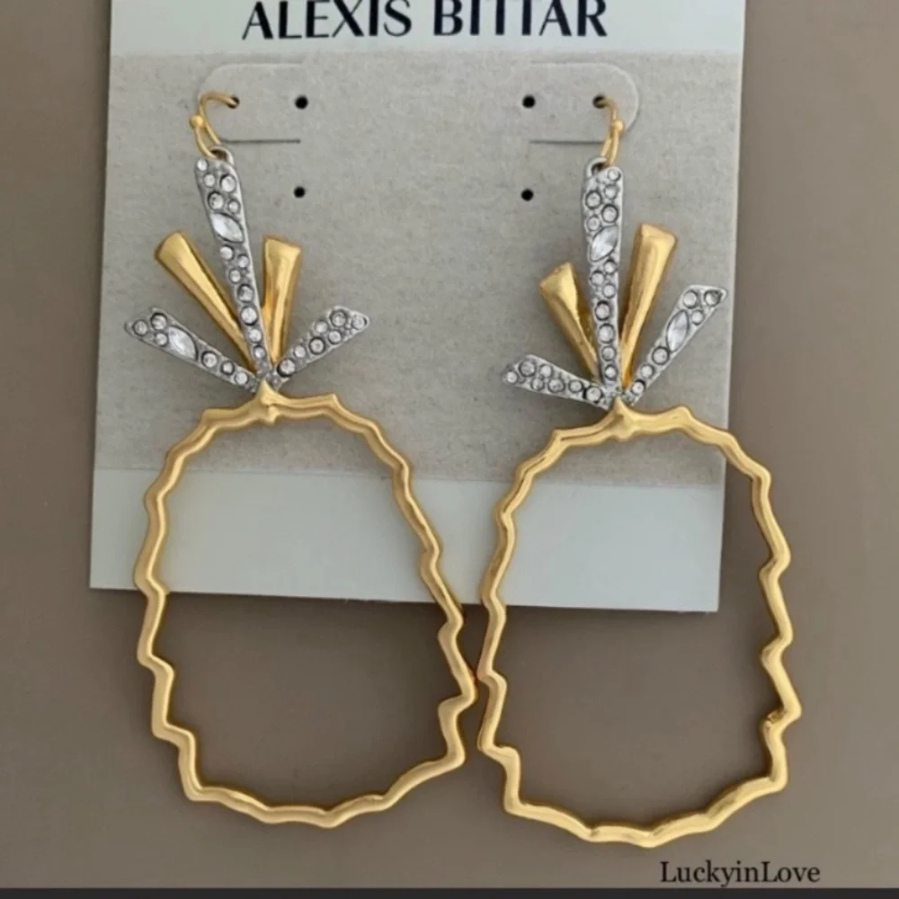 ALEXIS BITTAR • Gold Silver Crystal Abstract Pineapple Cut Out Drop Earrings